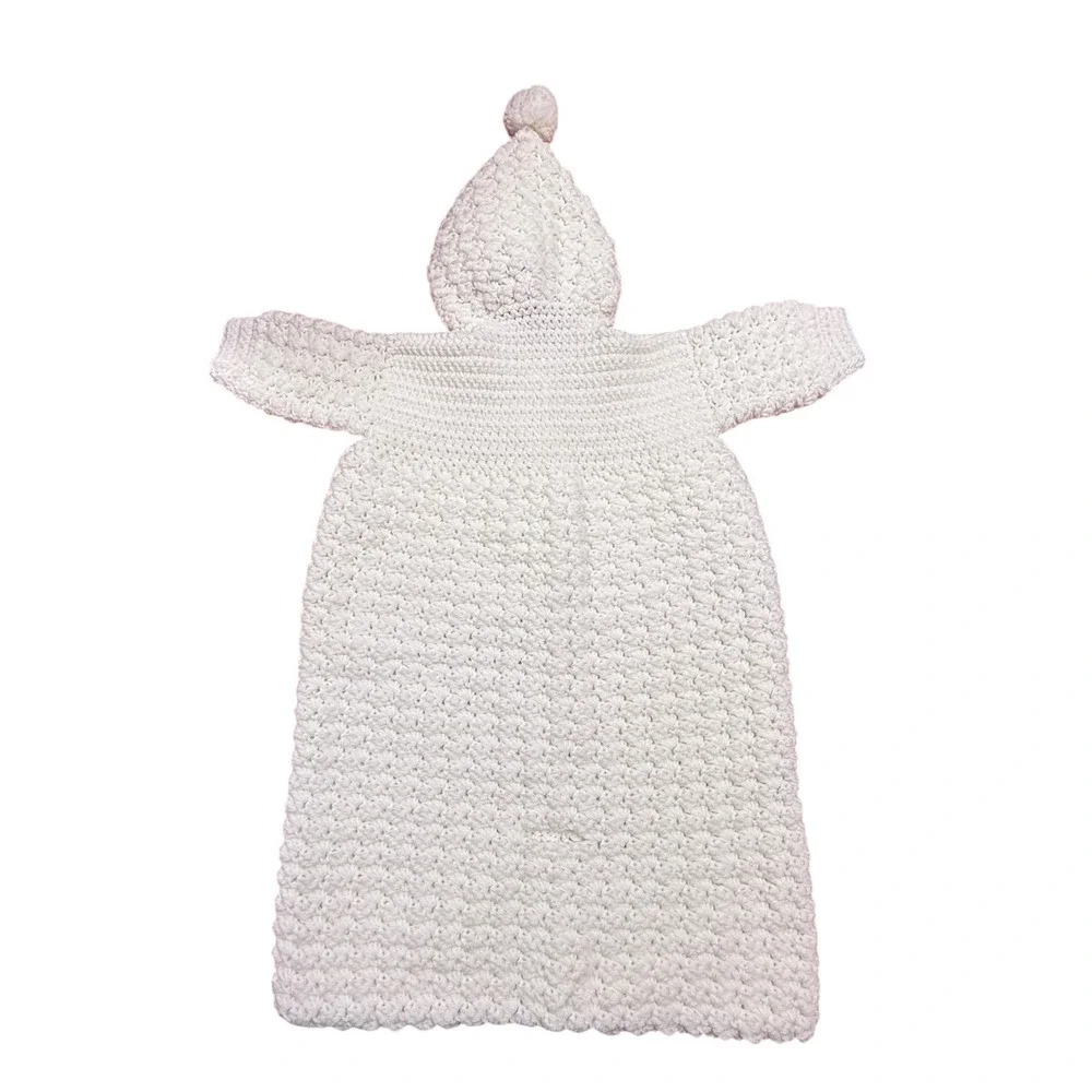 Handmade White Crocheted Baby Bunting Coat |‎ Newborn Infant Hooded Cocoon